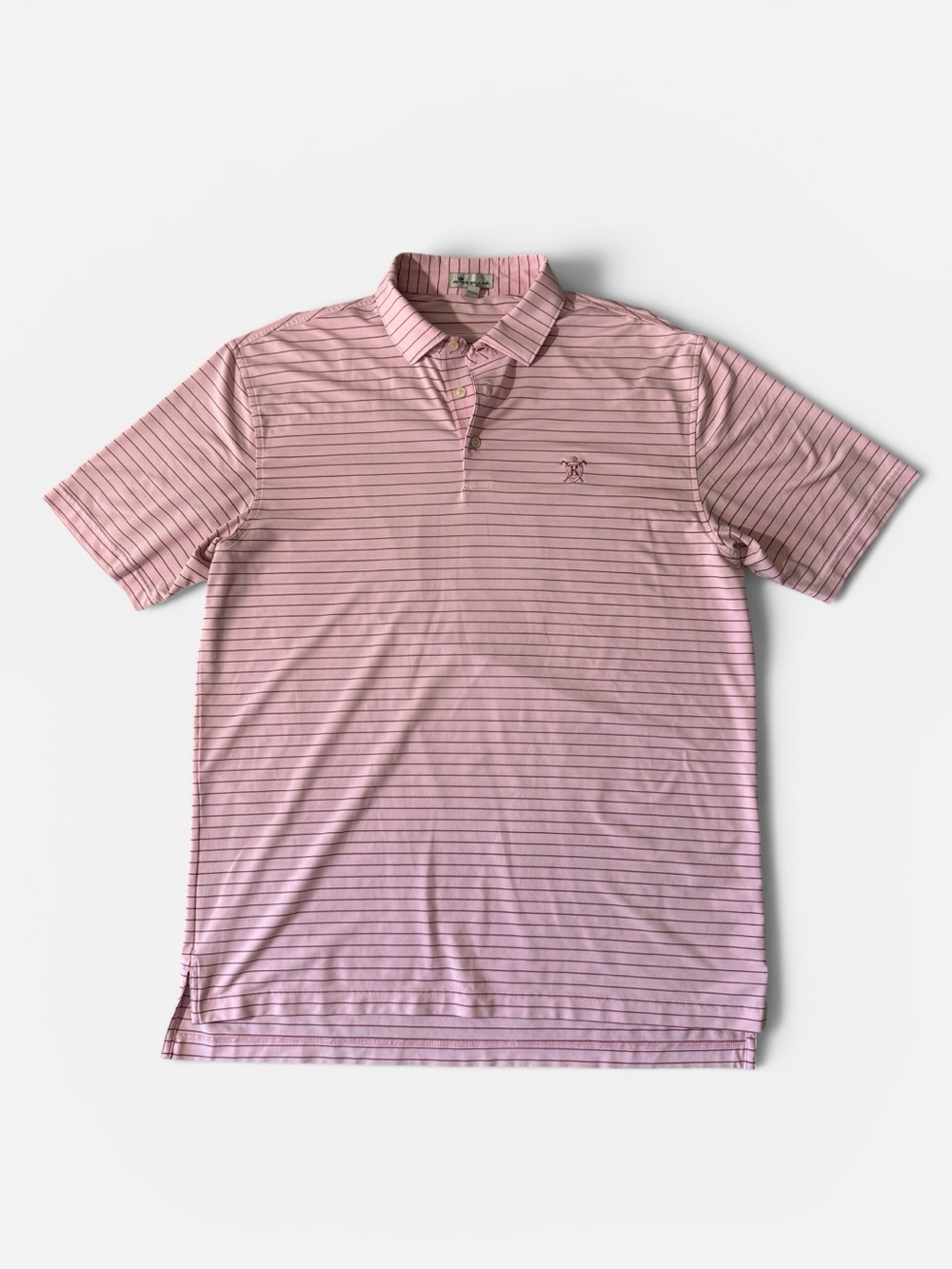 Peter Millar mens L Large pink stripe performance golf polo shirt EUC